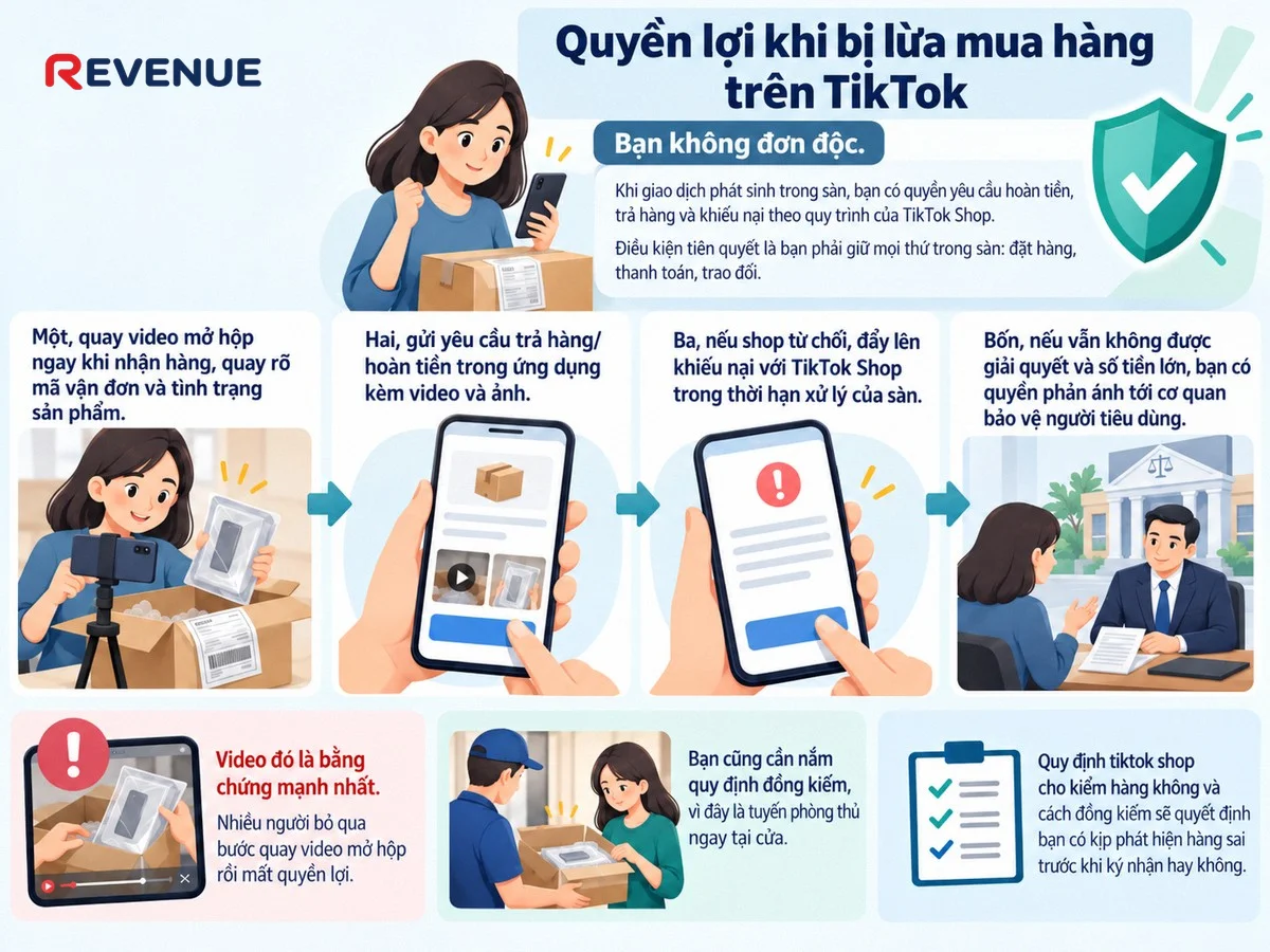Giữ mọi giao dịch trong sàn để được hưởng quyền lợi khi bị lừa mua hàng trên TikTok