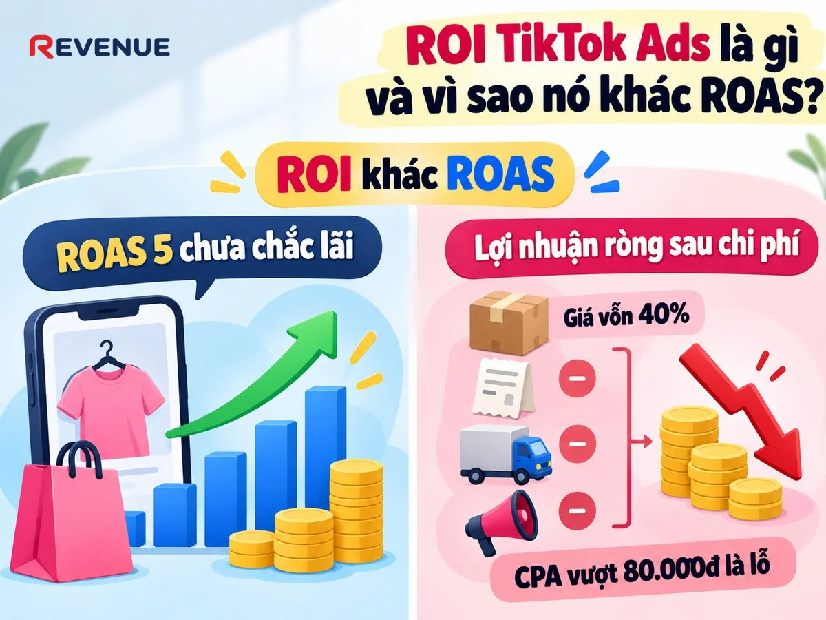 ROI TikTok Ads là gì và vì sao nó khác ROAS khi ROAS 5 chưa chắc đã lãi