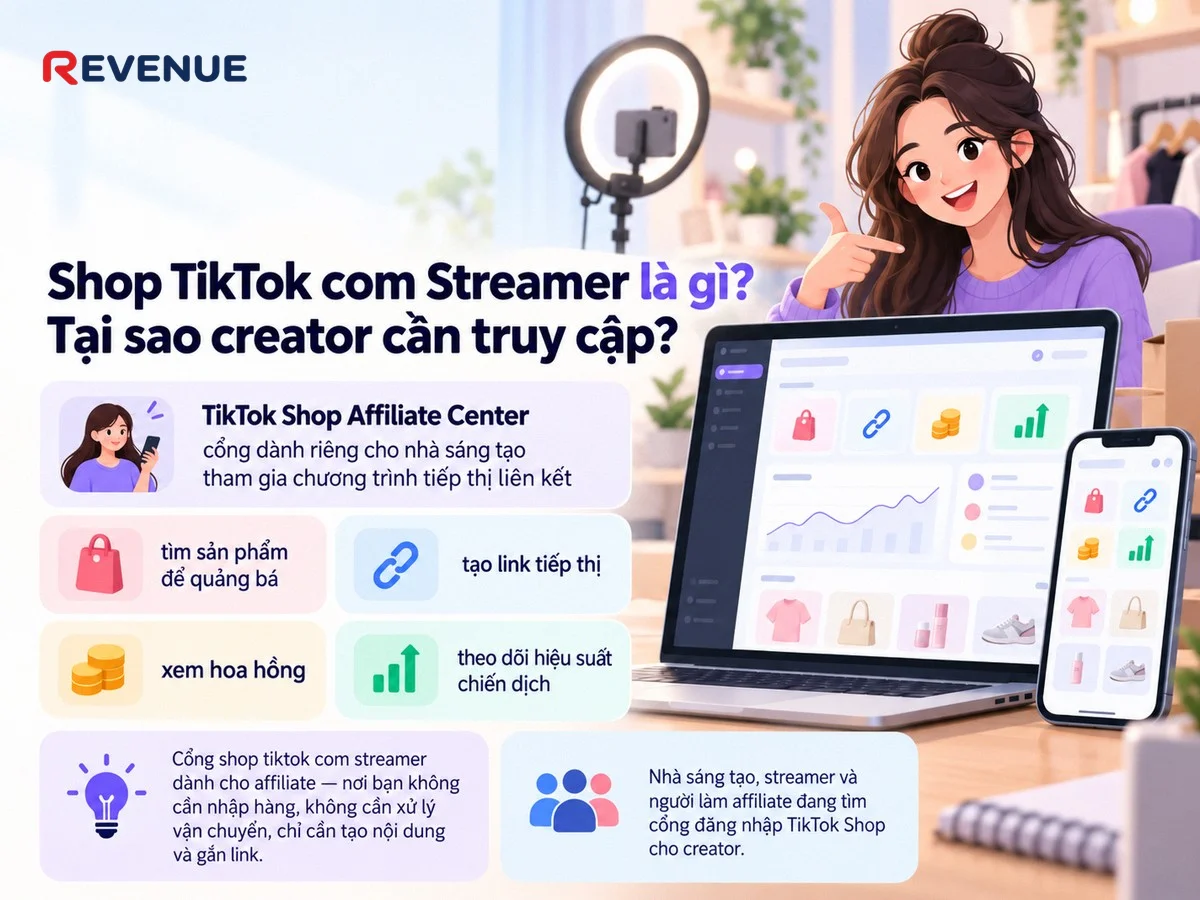 Shop TikTok com Streamer là gì? Tại sao creator cần truy cập — cổng affiliate để tìm sản phẩm và theo dõi hoa hồng