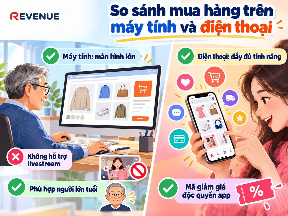 So sánh mua hàng trên máy tính và điện thoại: mỗi nền tảng có ưu nhược điểm riêng