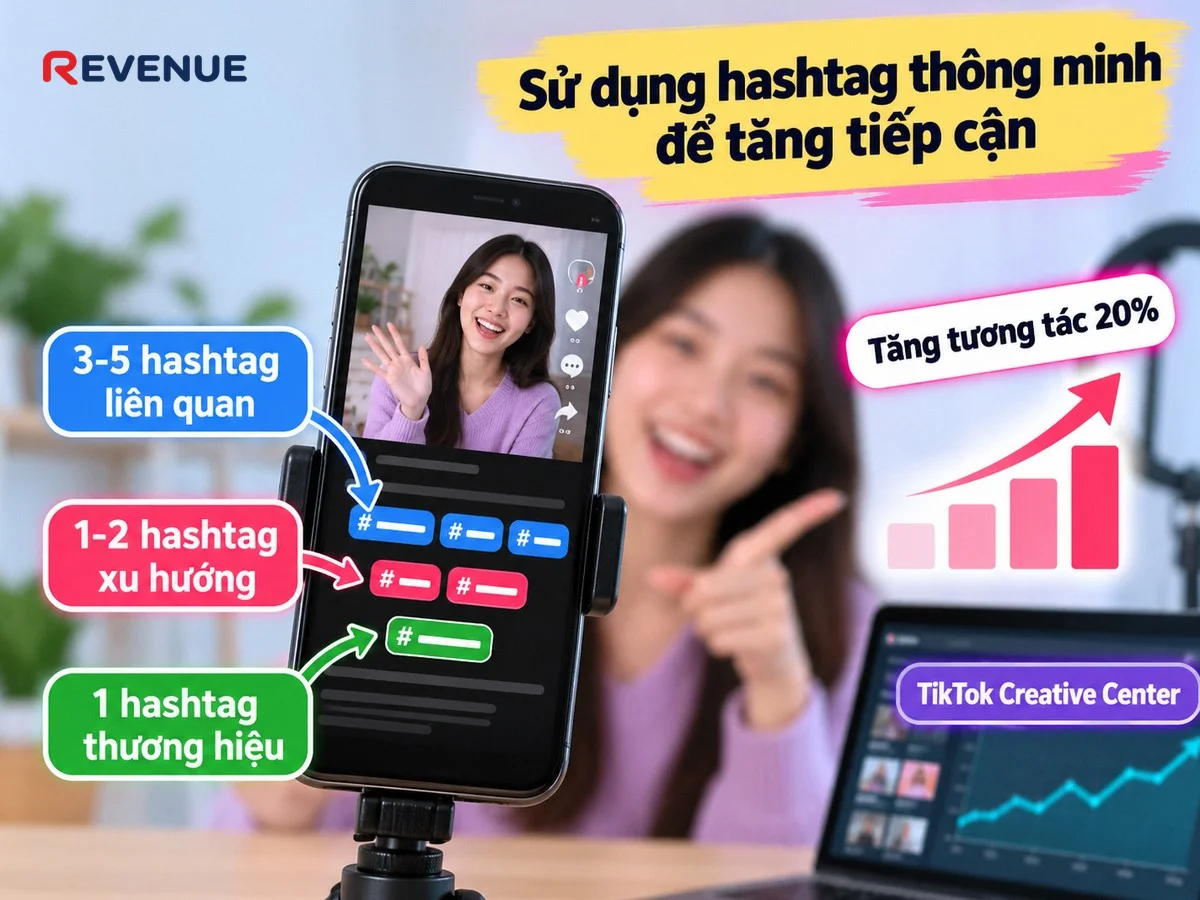 Sử dụng hashtag thông minh để tăng tiếp cận, hashtag là công cụ phân loại nội dung của TikTok