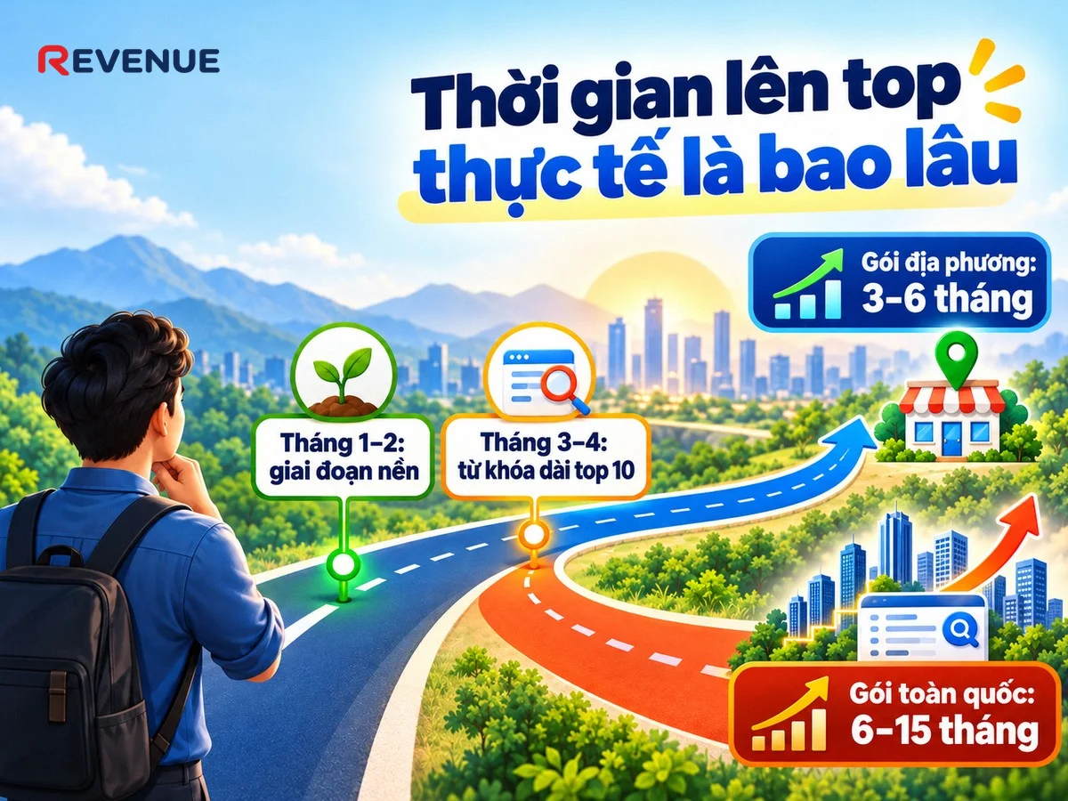Thời gian lên top thực tế là bao lâu phụ thuộc độ khó từ khóa và tình trạng website ban đầu