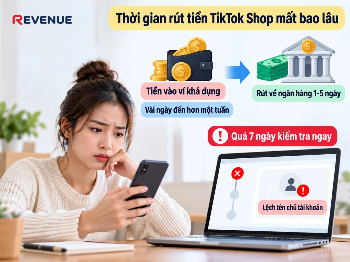 Thời gian rút tiền TikTok Shop mất bao lâu qua hai mốc tiền vào ví và về ngân hàng