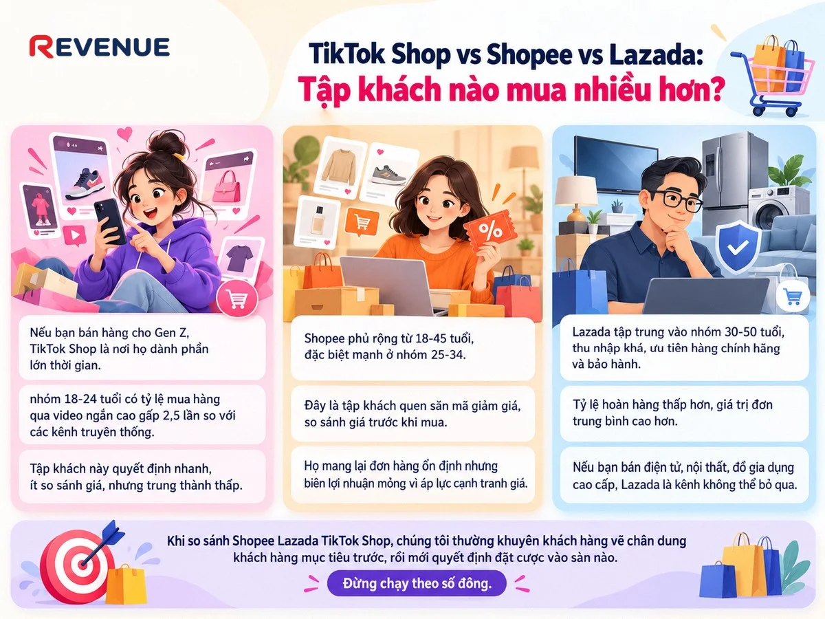 TikTok Shop vs Shopee vs Lazada: Tập khách nào mua nhiều hơn?