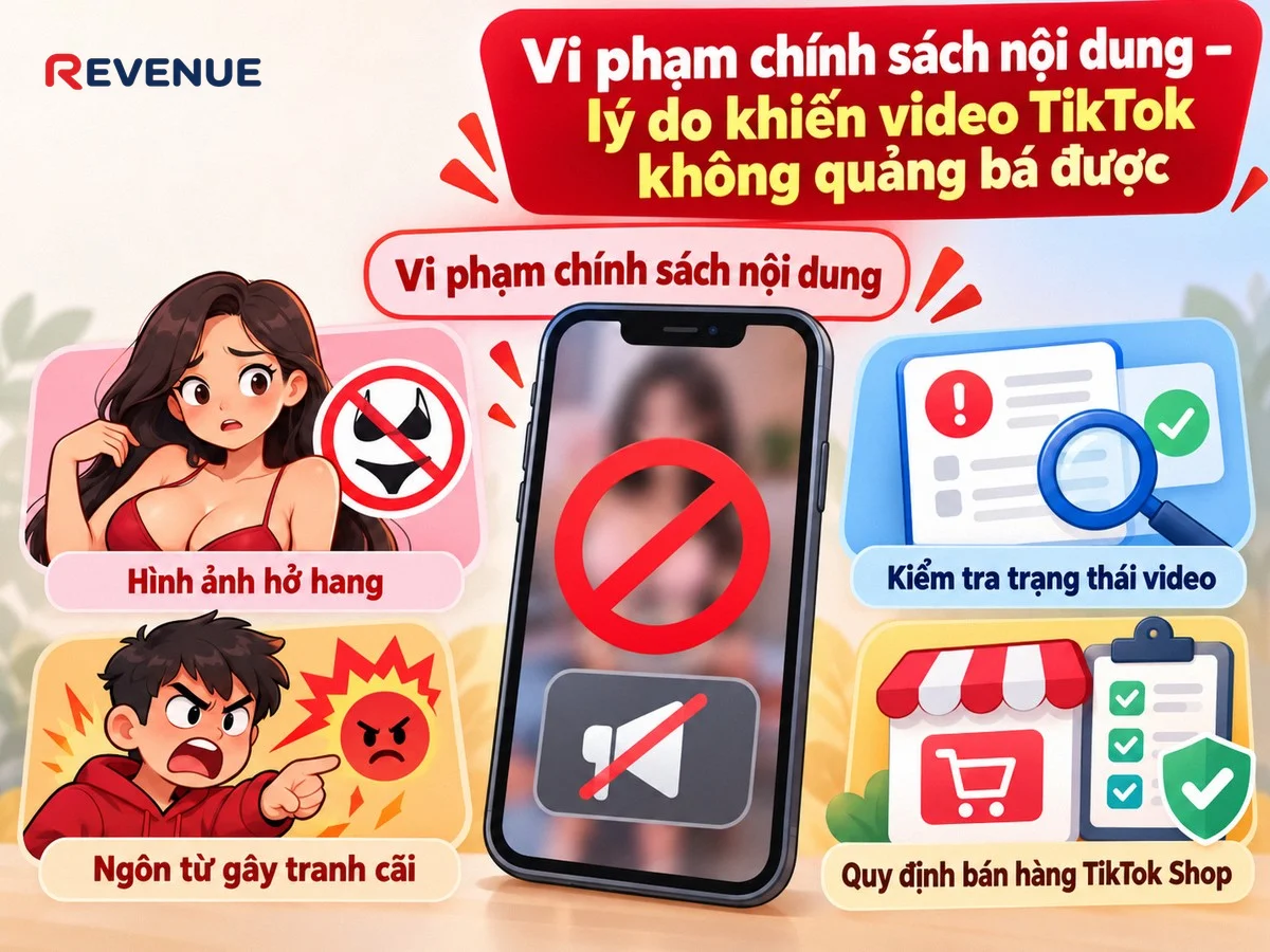 Vi phạm chính sách nội dung – lý do khiến video TikTok không quảng bá được vì hình ảnh hở hang hoặc ngôn từ gây tranh cãi