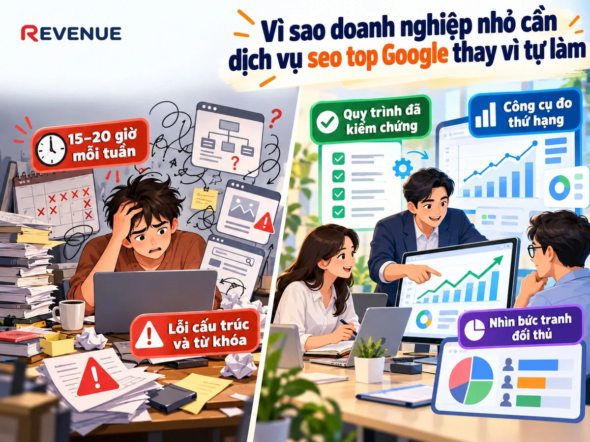 Vì sao doanh nghiệp nhỏ cần dịch vụ seo top Google thay vì tự làm, tránh mất vài tháng sửa lỗi