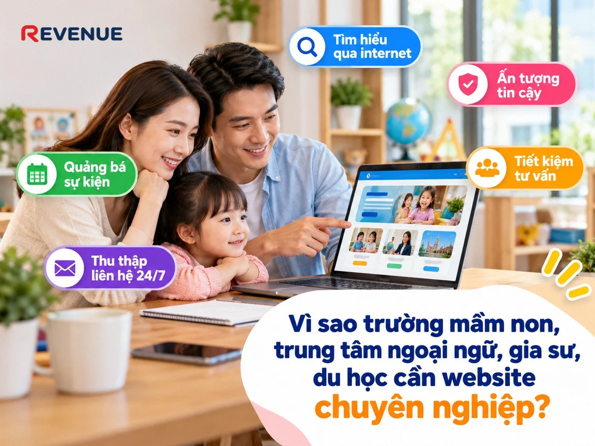 Vì sao trường mầm non, trung tâm ngoại ngữ, gia sư, du học cần website chuyên nghiệp khi phụ huynh tìm hiểu qua internet