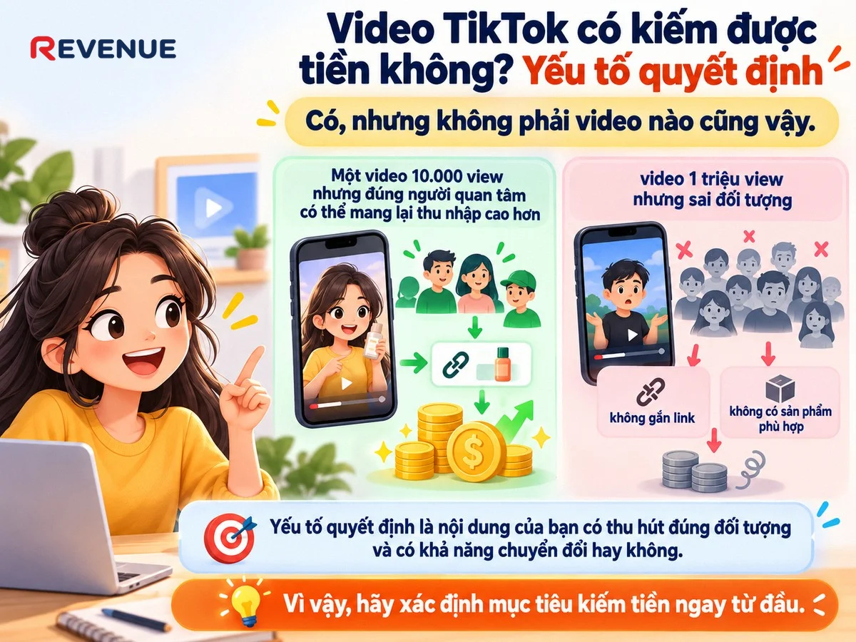 Vì sao video 10.000 view đúng đối tượng có thể kiếm tiền nhiều hơn video 1 triệu view: Video TikTok có kiếm được tiền không? Yếu tố quyết định
