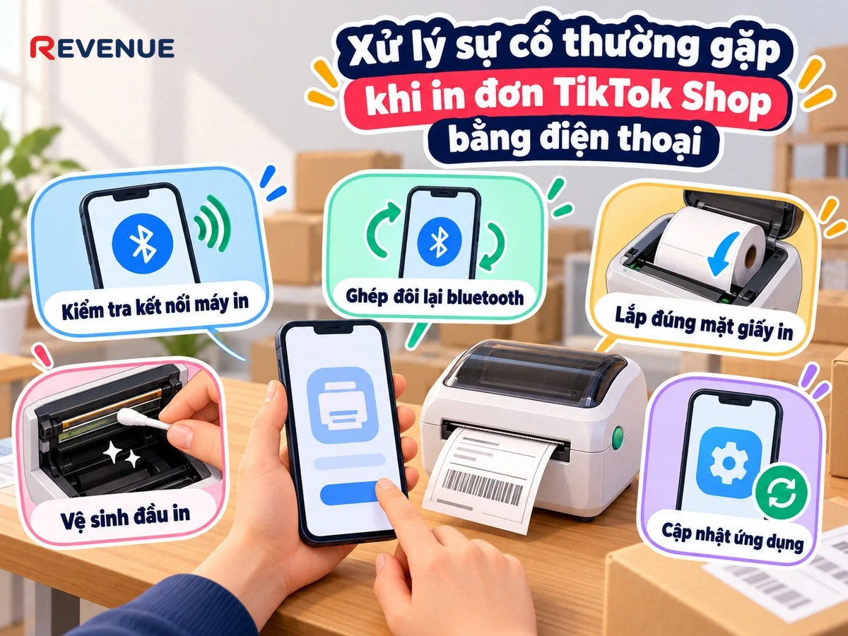Xử lý sự cố thường gặp khi in đơn TikTok Shop bằng điện thoại: kiểm tra kết nối máy in